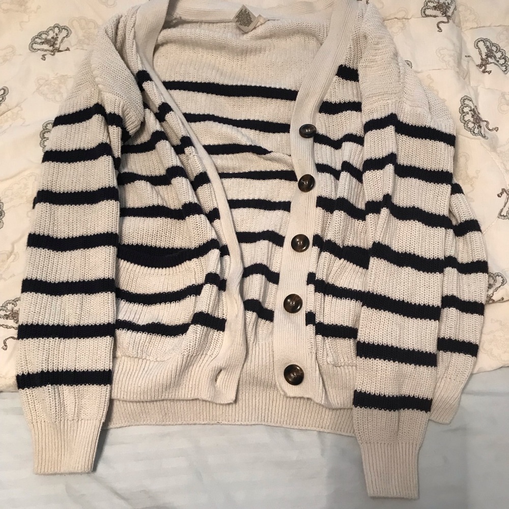 WET SEAL NAVY & WHITE STRIPED CARDIGAN SWEATER